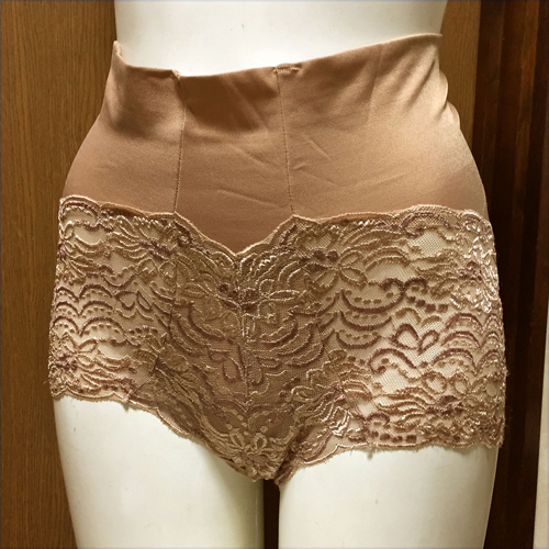 【レディース・補正下着】夢企覚　幅広ビューティーな光沢レース　ソフトガードル　ブラウン　LLサイズ
