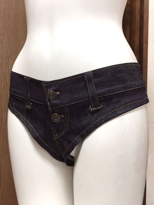新品【デニム・ショートパンツ】Tバックデニム ハイレグ コスチューム 濃紺 レディースLサイズ