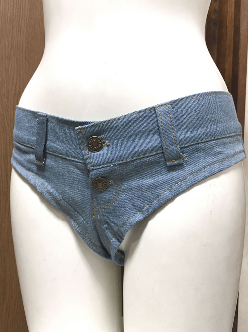 新品【デニム・ショートパンツ】Tバックデニム ハイレグ コスチューム サックスブルー レディースLサイズ